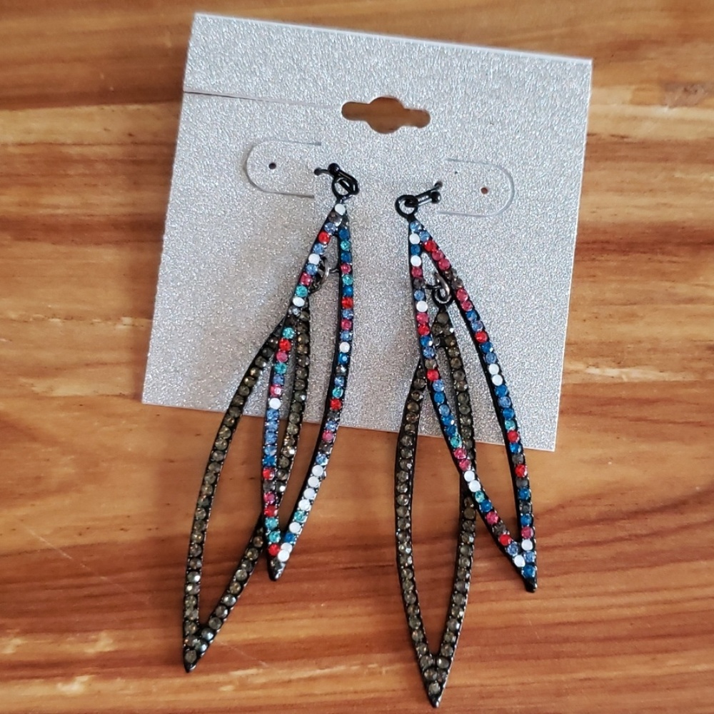 Kohl's Jet tone Multicolored Rhinestone Earrings - Picture 1 of 4